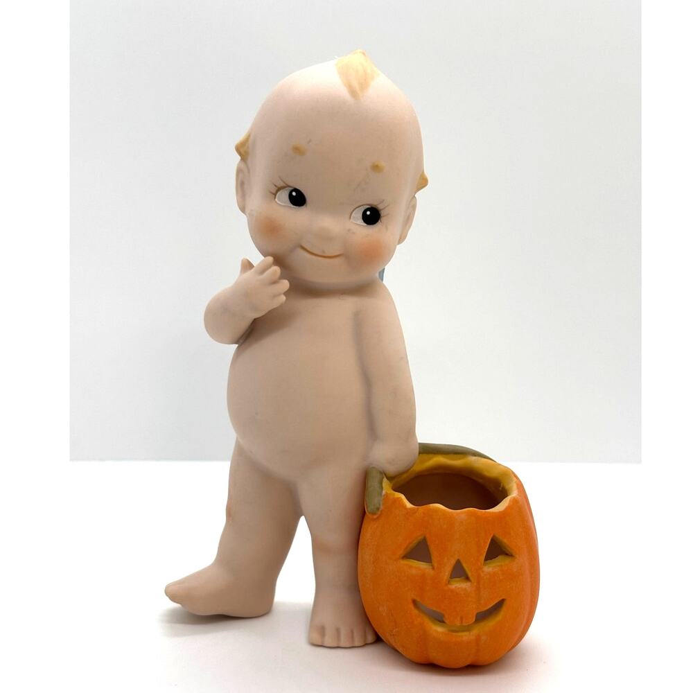 VTG 1993 Enesco, Rose O'Neill Porcelain Kewpie Doll Figurine, Halloween Pumpkin